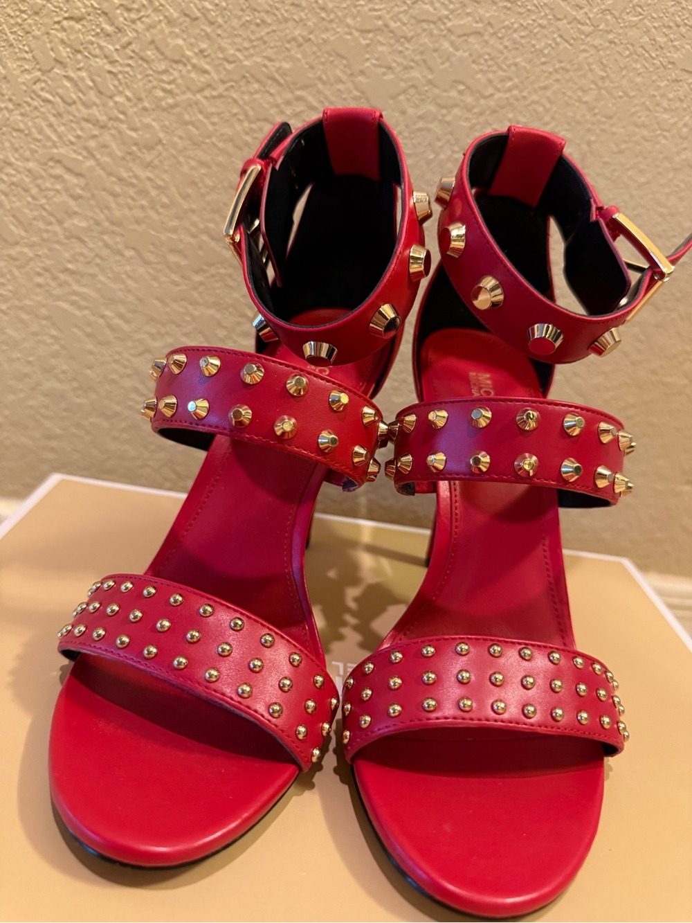 MICHAEL Michael Kors Red Studded Ankle-Strap Heels